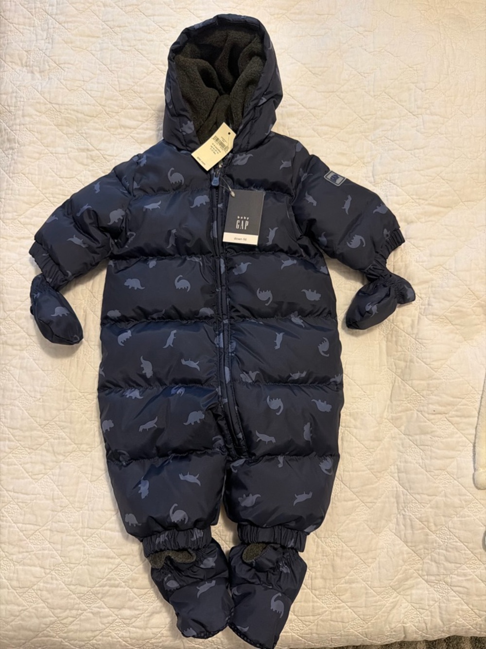 GAP Navy Dinosaur Print Puffer One-Piece Footie